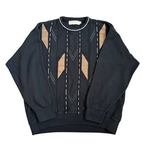 Vintage Norm Thompson Coogi‎ Style Black Sweater XL 90s Textured Knit Crewneck